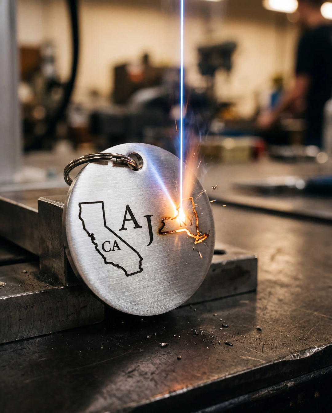 Laser engraving a custom keychain at PrintCraftMan workshop