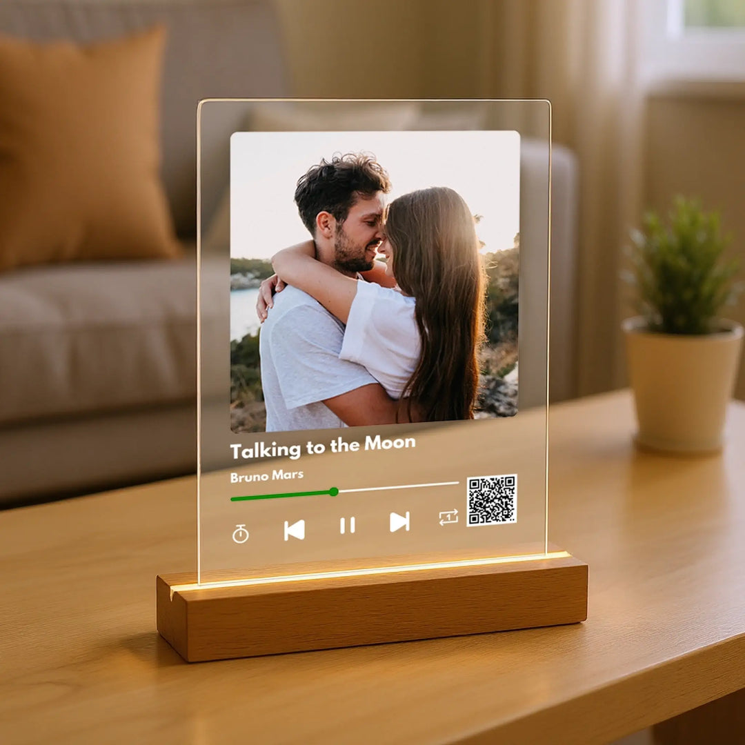 Spotify Glass Plaque with Photo & Song – Personalized Music Gift, LED Night Light