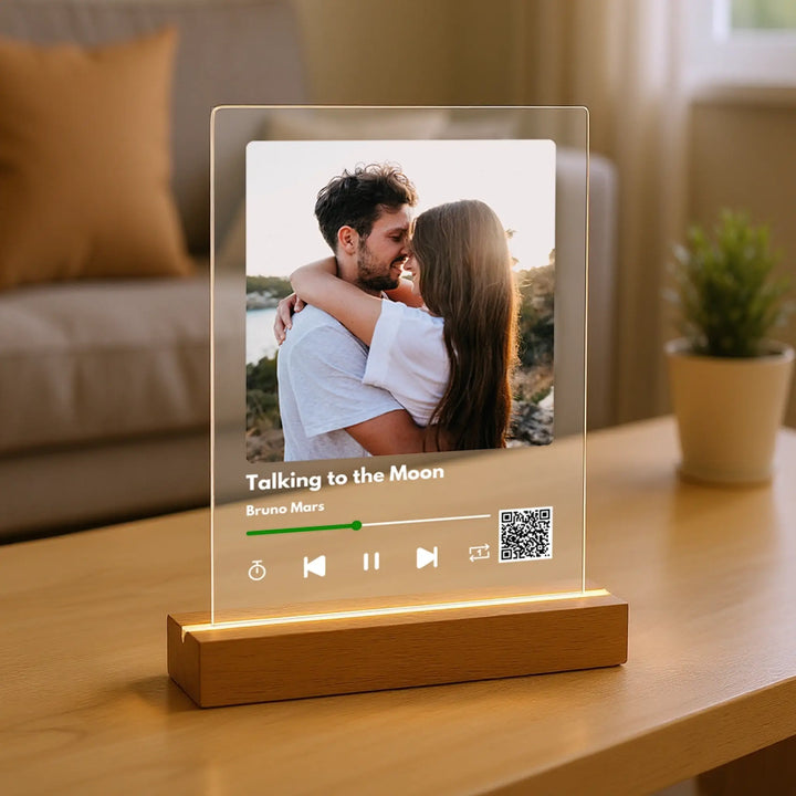 Spotify Glass Plaque with Photo & Song – Personalized Music Gift, LED Night Light