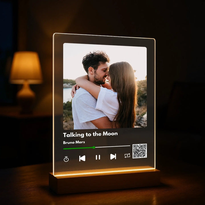 Spotify Glass Plaque with Photo & Song – Personalized Music Gift, LED Night Light