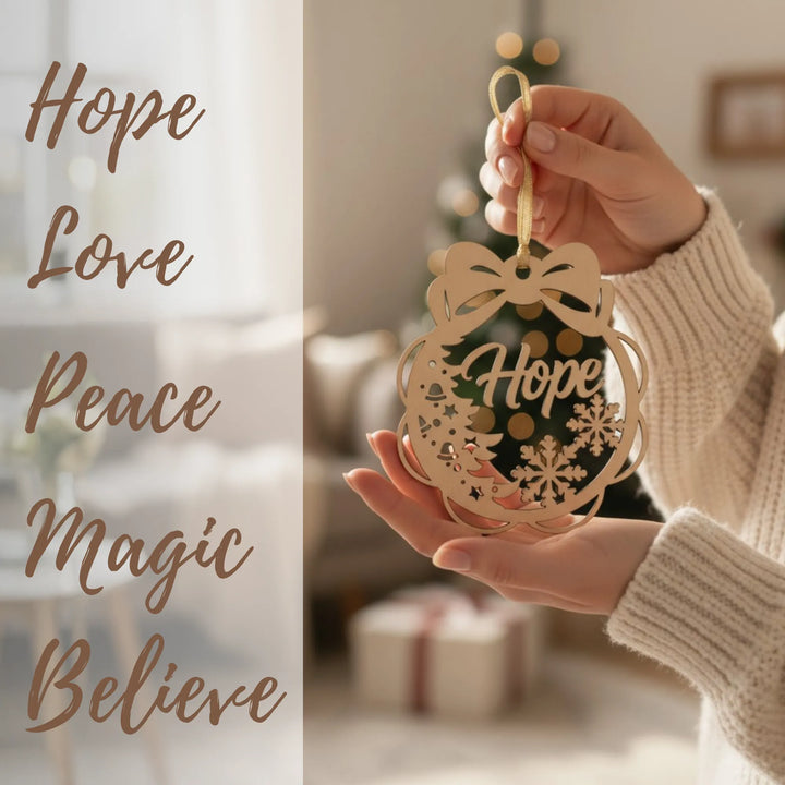 Wooden Christmas Ornament Set (Hope, Love, Peace, Magic, Believe)