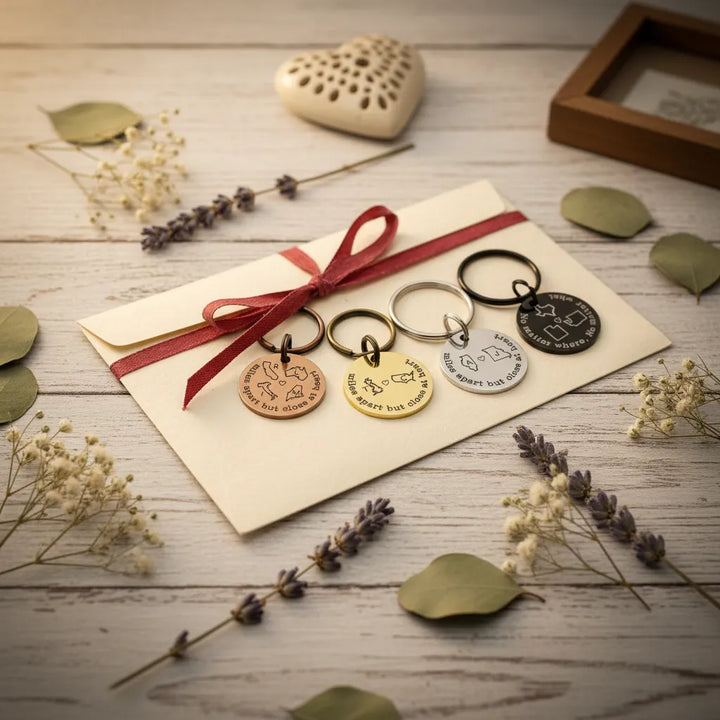 Custom Long Distance Keychain | Personalized State and Initial Engraved Gift