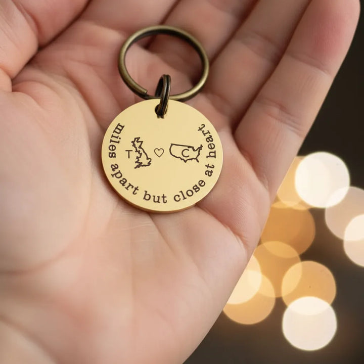 Custom Long Distance Keychain | Personalized State and Initial Engraved Gift