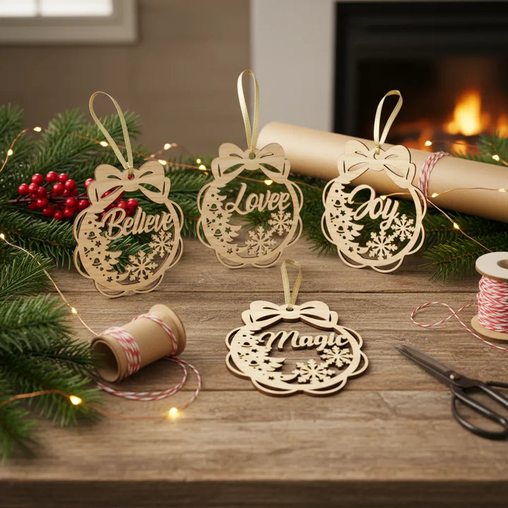 Wooden Christmas Ornament Set (Hope, Love, Peace, Magic, Believe)