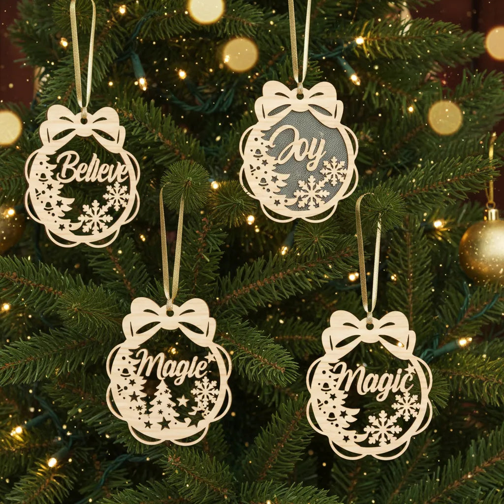Wooden Christmas Ornament Set (Hope, Love, Peace, Magic, Believe)