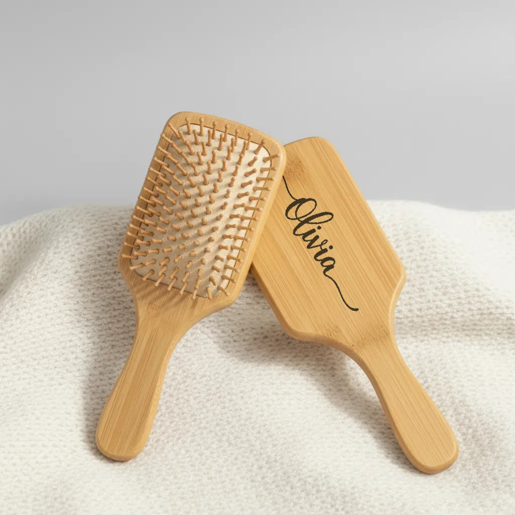 Personalized Wooden Hair Brush | Custom Engraved Bamboo Comb for Bridesmaids & Gifts