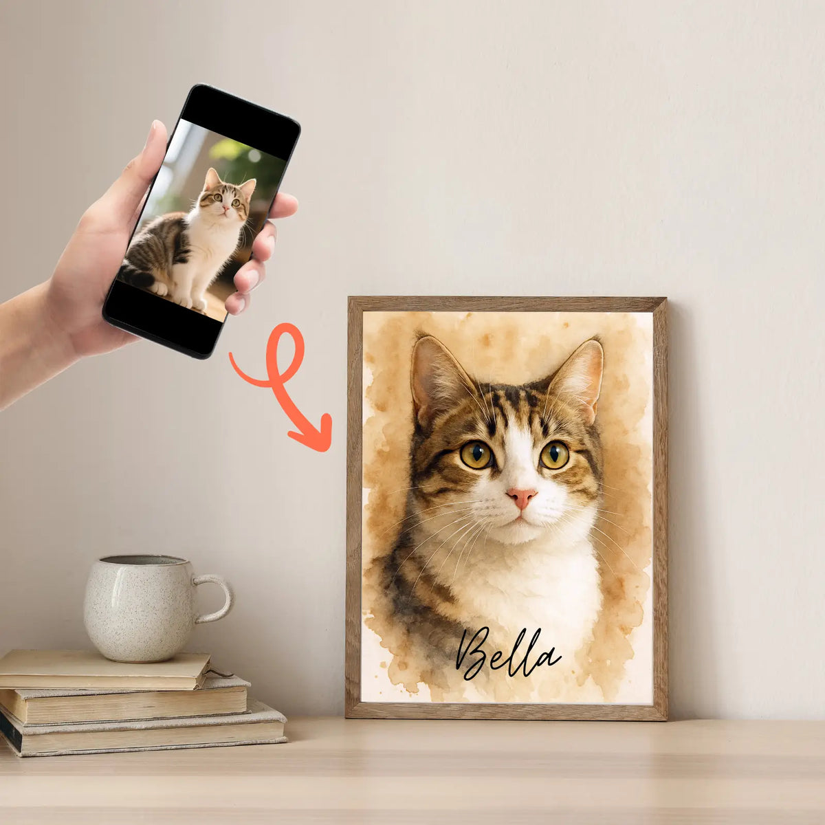 Custom Realistic Pet Portrait from Photo | Personalized Dog & Cat Wall Art Print - custom pet portrait watercolor with name