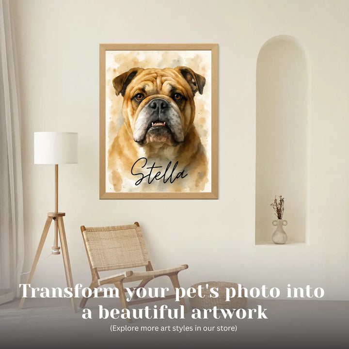 Custom Pet Portrait from Photo | Personalized Watercolor Art | Cat Dog Memorial Gift | Hand-Drawn Digital Art with Name