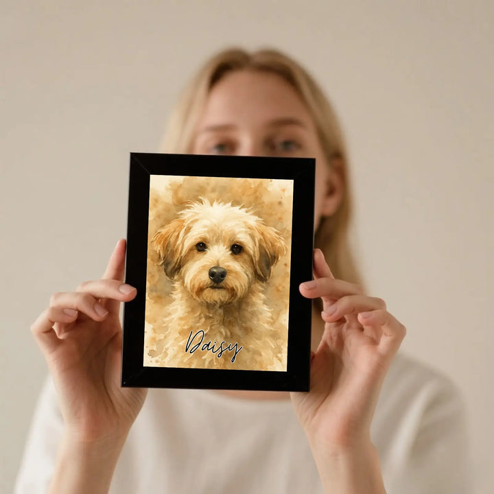 Custom Pet Portrait from Photo | Personalized Watercolor Art | Cat Dog Memorial Gift | Hand-Drawn Digital Art with Name
