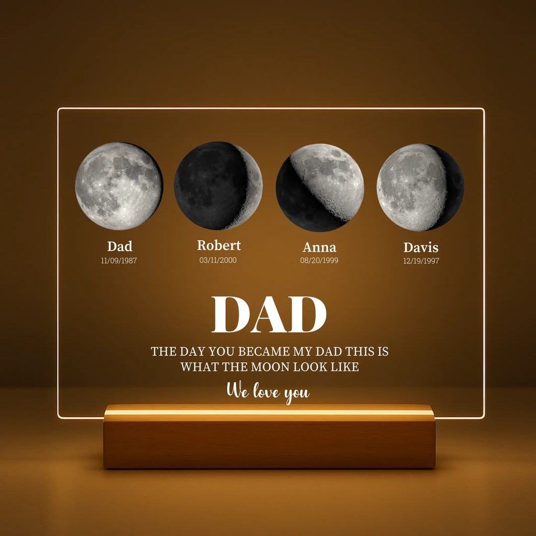 Personalized moon phase night light with family names